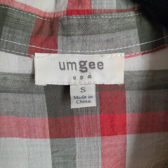 Umgee Mixed Media Plaid Button Up Convertible Sleeve Tunic Lace Trim Size S - Picture 3 of 13